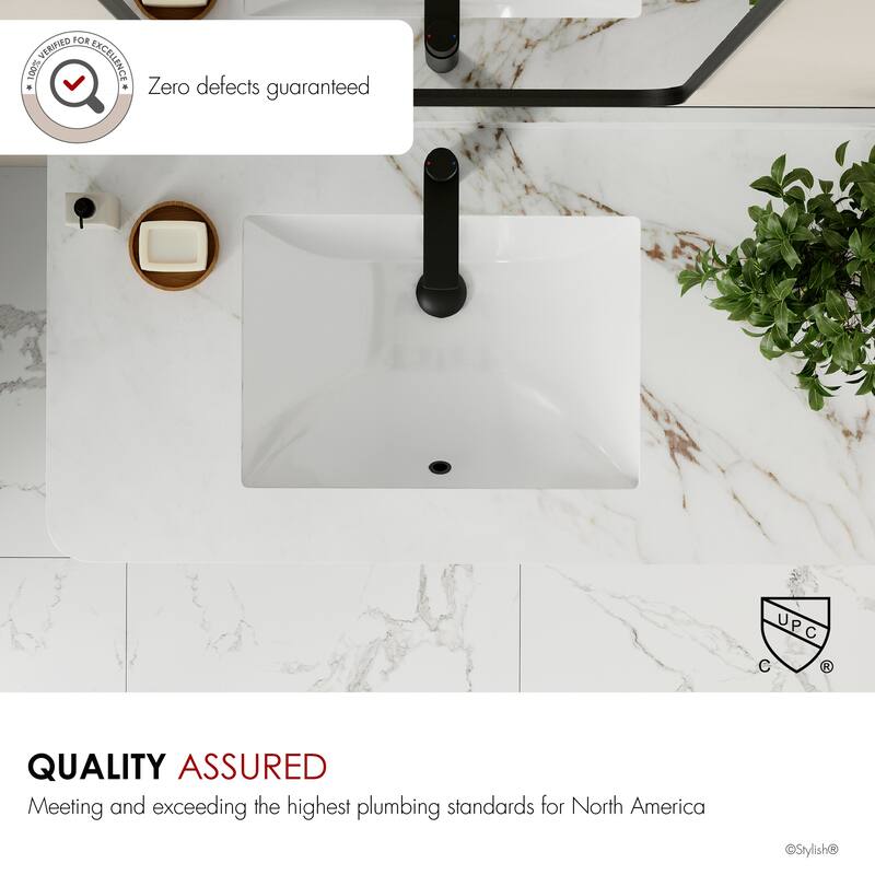 STYLISH Porcelain Rectangular 21 inches Undermount Ceramic Bathroom Sink with Overflow