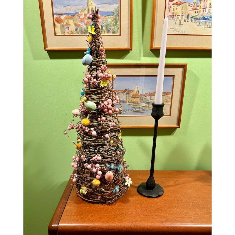 16" Tabletop Twig Tree with Easter Eggs, Berries and Flowers - 16
