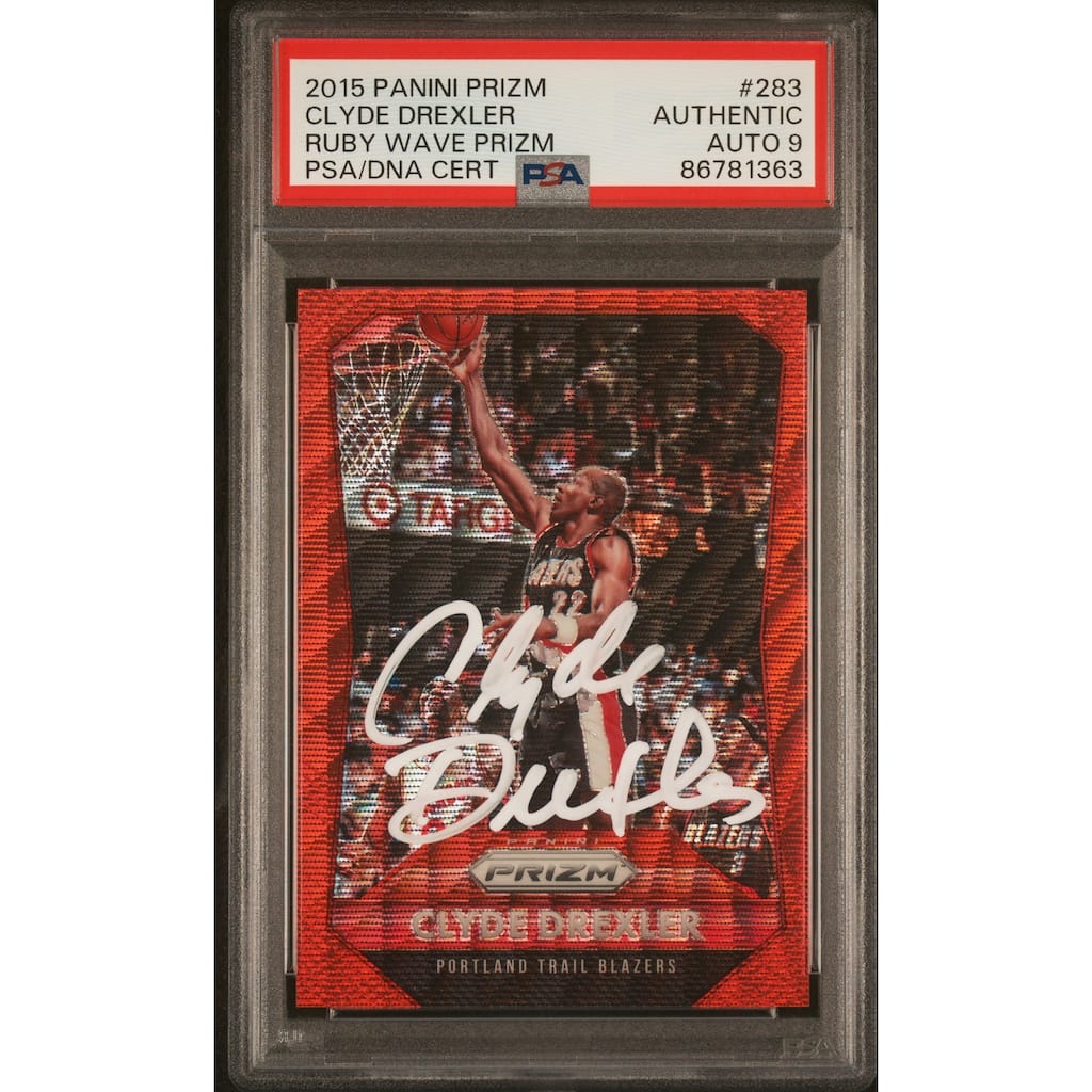 Clyde Drexler 2015 Panini Prizm Ruby Wave Red Card #283 Auto PSA 9 139/350 - 8'6" x 11'6"
