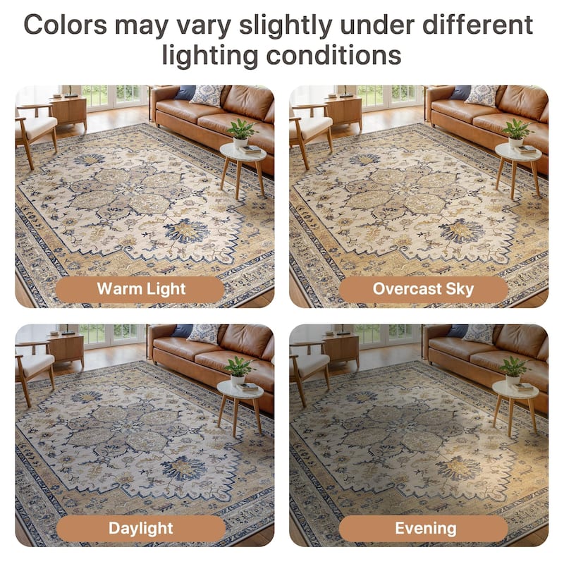 Mcow Vintage Harmony Collection Low-Pile Machine-Washable Area Rug