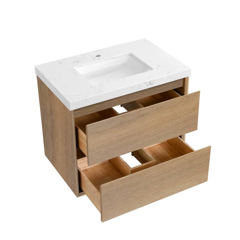 NebulaSky 24/ 30/ 36/ 48 in Wall Mounted Single Sink Bathroom Vanity with Engineered Stone Top Combo Cabinet Vanity Set
