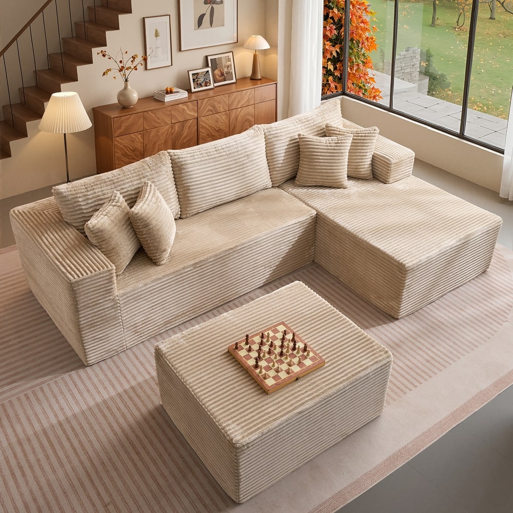 OVIOS Plush Cloud Modular Sectional Sofa with Ottoman