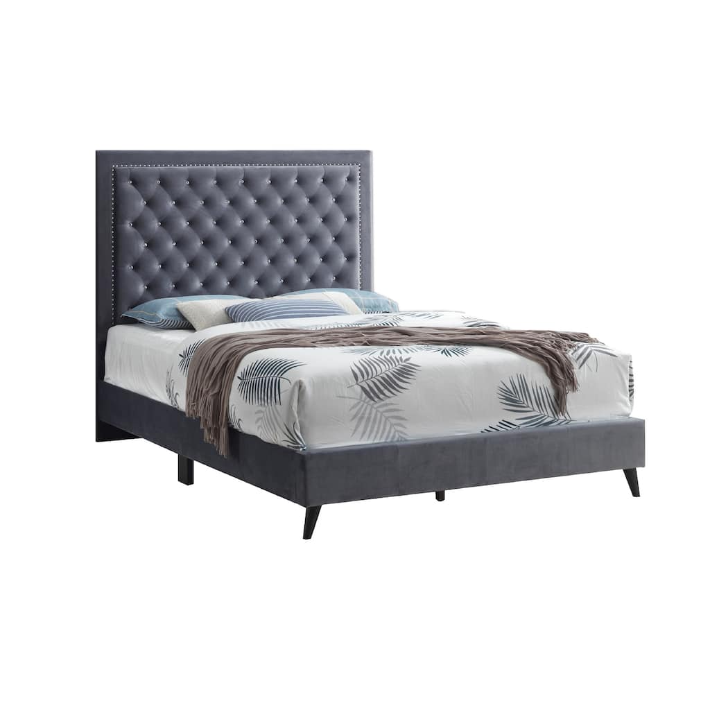 Upholstered Tufted Velvet Queen Panel Bed - 87" - Gray