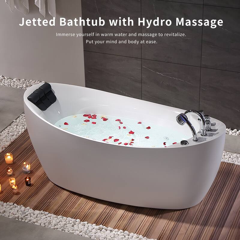 67 in. x 31 in. Center Drain Freestanding Whirlpool Bathtub Hydrotherapy Jetted Soaking Bath Tub - Tub filler in White