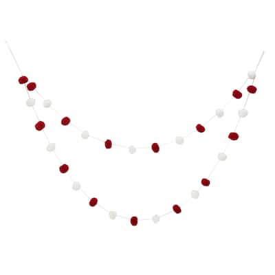 Ruby & White Pompom Garland - Red