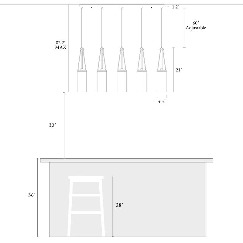 Modern 5-Light Gold Cylinder Glass Chandelier Linear Island Lights for Dining Room - L41.3" x H82.2" Max