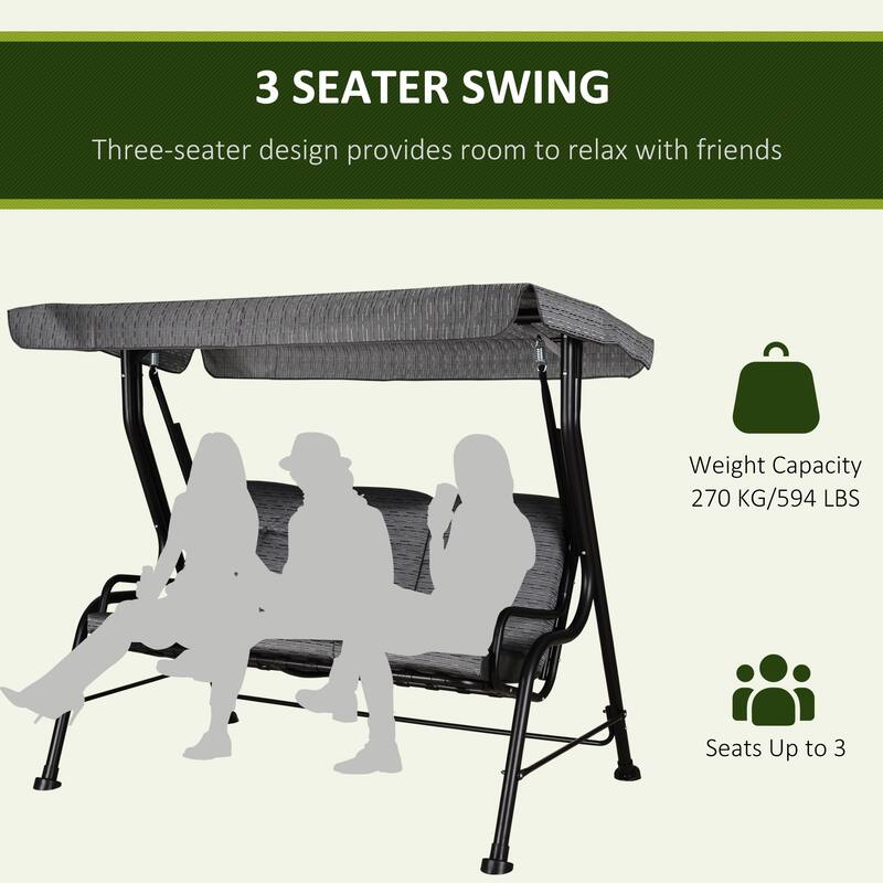 Outsunny Outdoor Patio Porch Swing Bench with Included Adjustable Shade Awning & Comfort Padded Seating for Three People