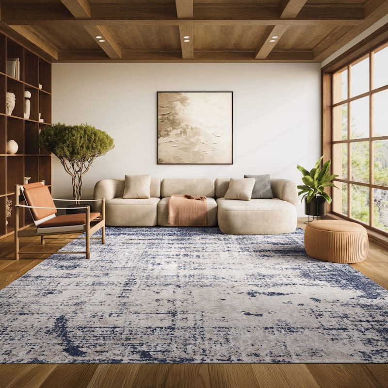 SAFAVIEH Adirondack Guillerma Modern Abstract Distressed Rug - 10' x 14' - Gold/Navy