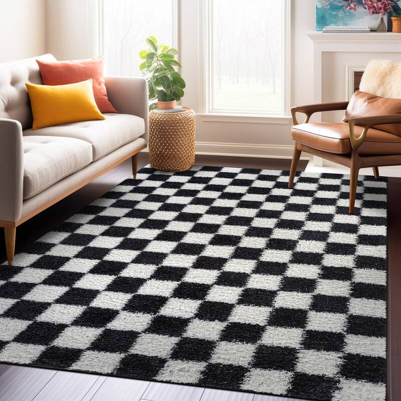 Block Shag Rug - Great for Living Room, Bedroom, or Entryway - Medium Pile, Easy to Clean - Anthracite Dark Gray - Anthracite - 5' x 7'