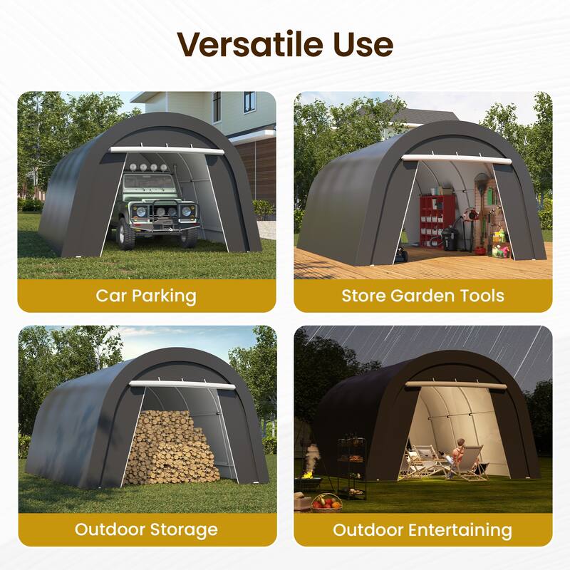 13' x 20'Portable Domed Carport with 2 Roll-up Doors