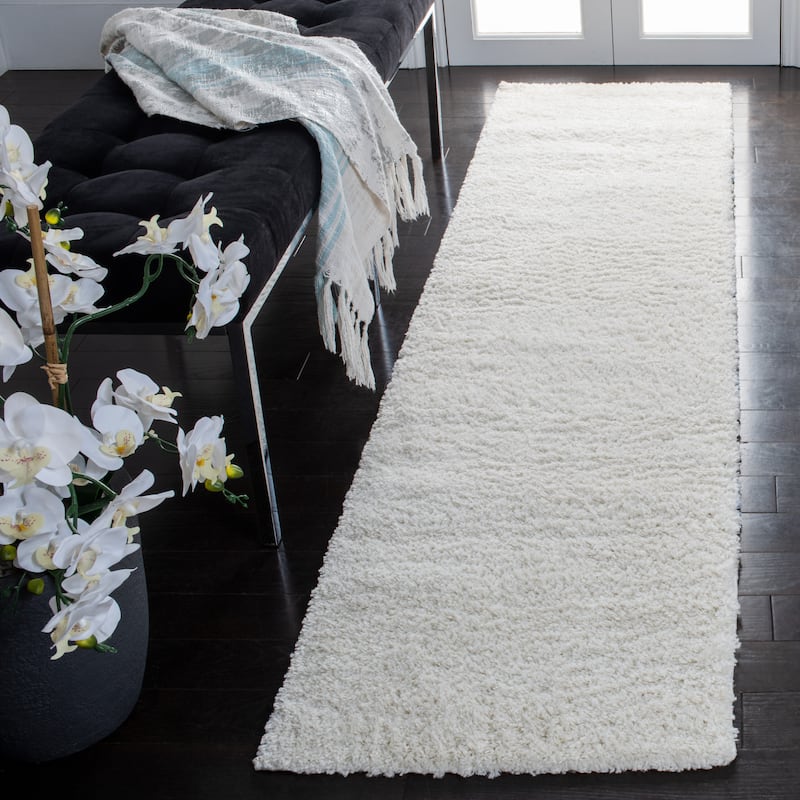 SAFAVIEH August Shag Marij Solid 1.25-inch Thick Rug - 2' x 8' Runner - Ivory