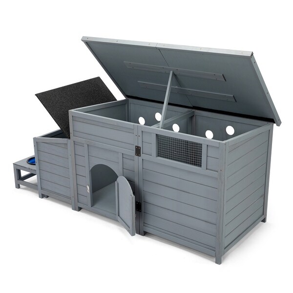 Wood Dog House, Outdoor Dog Kennel with Food Bowls, Storage Box