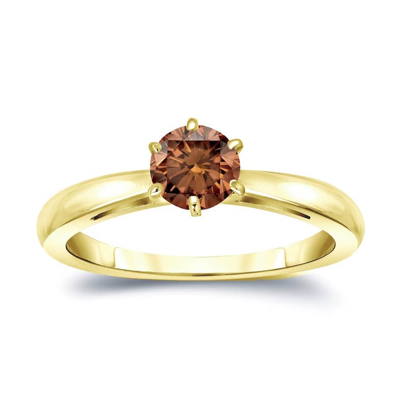 Auriya 1/4ctw 6 Prong Round Solitaire Brown Diamond Ring 14k Gold - 4 - Yellow