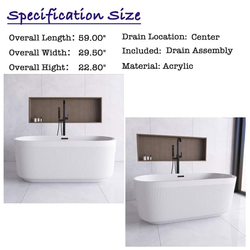 Acrylic Freestanding Flatbottom Soaking Bathtub