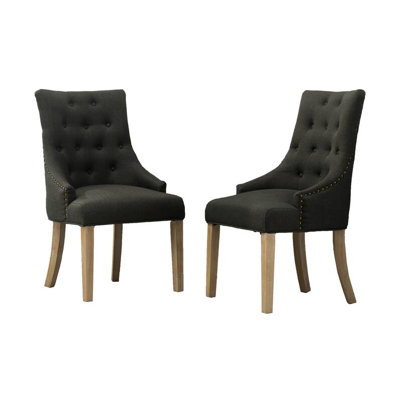 Set of 2 Tufted Button Wingback Chairs with Nailheads and Wood Legs