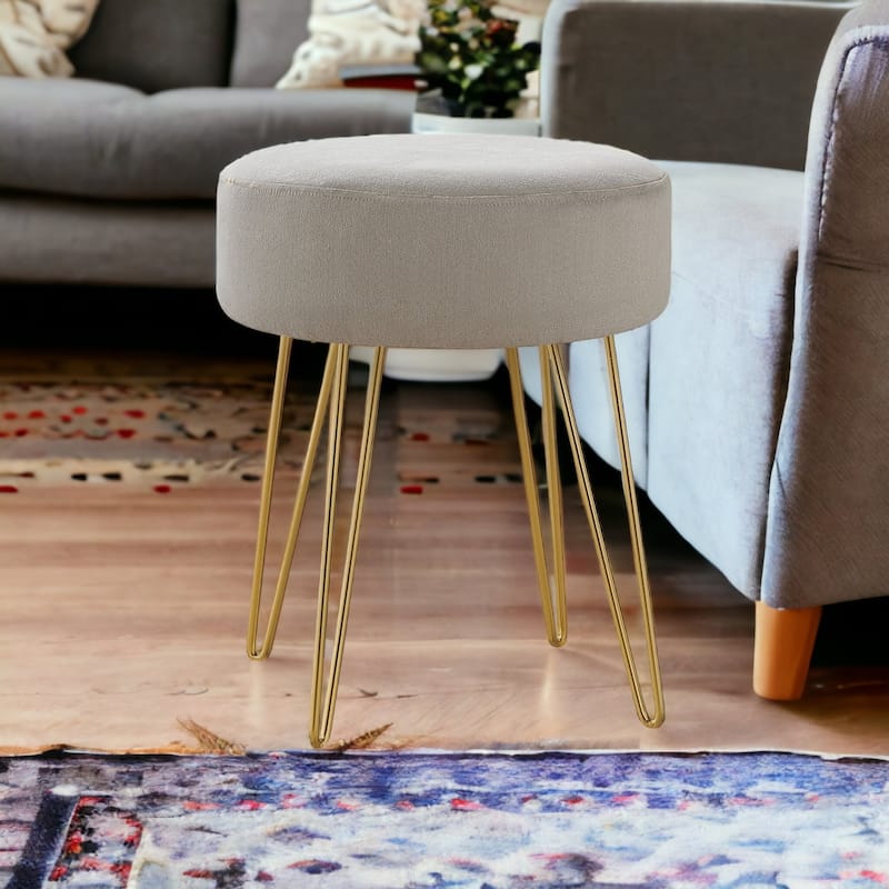 HomeRoots 14" Beige Velvet And Gold Round Ottoman