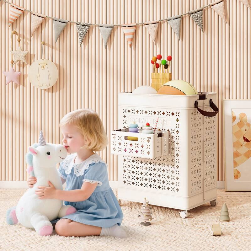 Costway Collapsible Laundry Basket Movable Laundry Cart with Side - See Details