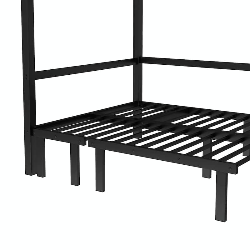 Pull-Out Bunk Bed with Three-Section Lower Bunk and Safety Rails on Top Bunk