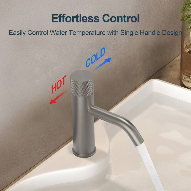 GRANDJOY Low-Arc Single Handle Vessel Sink Faucet with Pop-Up Drain, Compact Bathroom Design