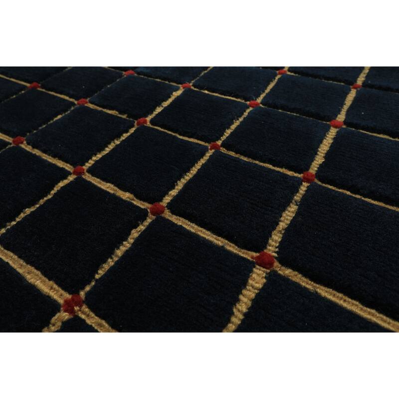 6x9'1'' Hand Knotted Wool Navy Modern & Contemporary Embossed pile Fashion Rug - 6' x 9' 1''