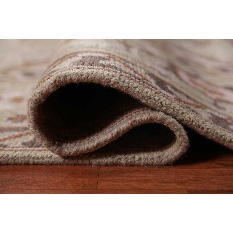 All-Over Light Green Oushak Indian Area Rug Handmade Wool Carpet - 9'1" x 11'10"