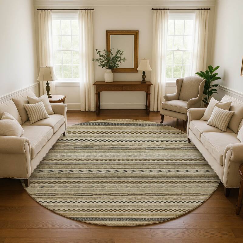 Premium Washable Super Soft Boho Stripes Mayfield Rug - Chocolate - 8' x 8'