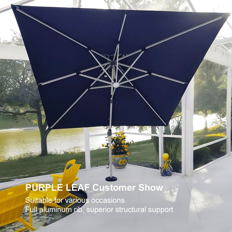 PURPLE LEAF 9 ft Double Top LED Square Patio Cantilever Umbrella