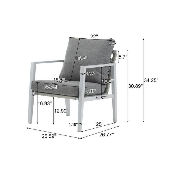 dimension image slide 1 of 2, 34"H Aluminum Lounge Chair with Sleek Rope Accents and Comfortable Cushions, Perfect for Modern Outdoor and Indoor Spaces