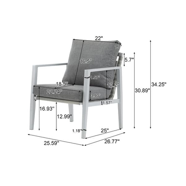 dimension image slide 1 of 2, 34"H Set of 2 Aluminum Lounge Chair with Sleek Rope Accents and Comfortable Cushions, for Modern Outdoor and Indoor Spaces