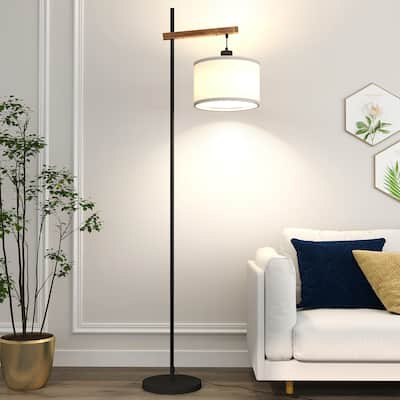 61" Wood Arched Floor Lamp With Pedal Switch, Soft Eye-Protection Light