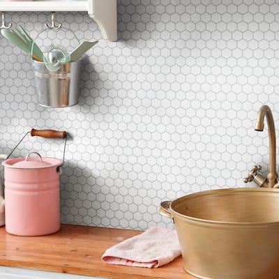 Merola Tile Hudson 1" Hex Matte White 11-7/8" x 13-1/4" Porcelain Floor and Wall Tile