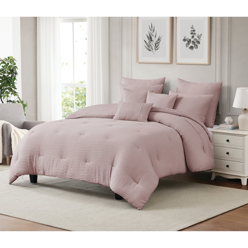 Bryce Pinch Pleat 8-Piece Comforter Set - Blush - Queen