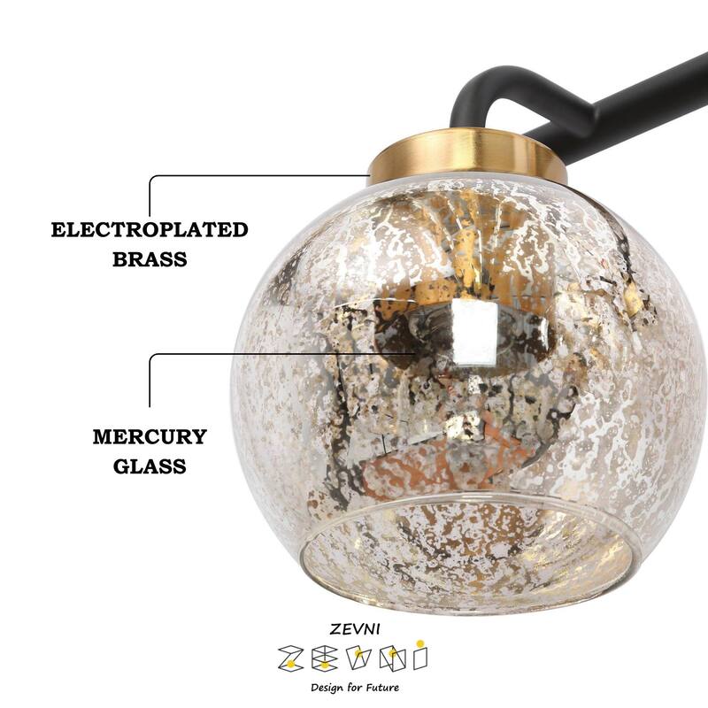 Ziv Modern 3-Light Black Gold Bathroom Vanity Lights with Mercury Globe Glass Shades