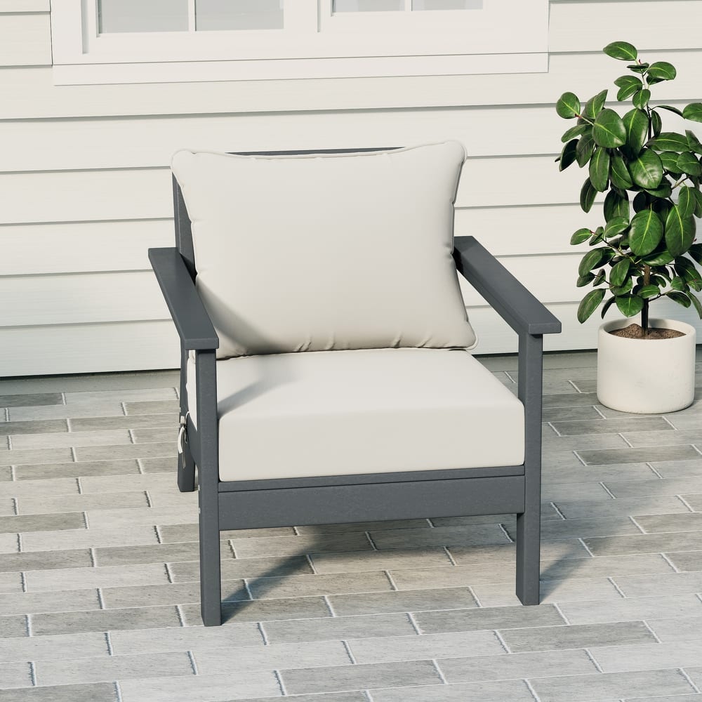 Birchwood All Weather HDPE Outdoor Patio Deep Seating Gray Club Chair With Cushions (1-Piece)