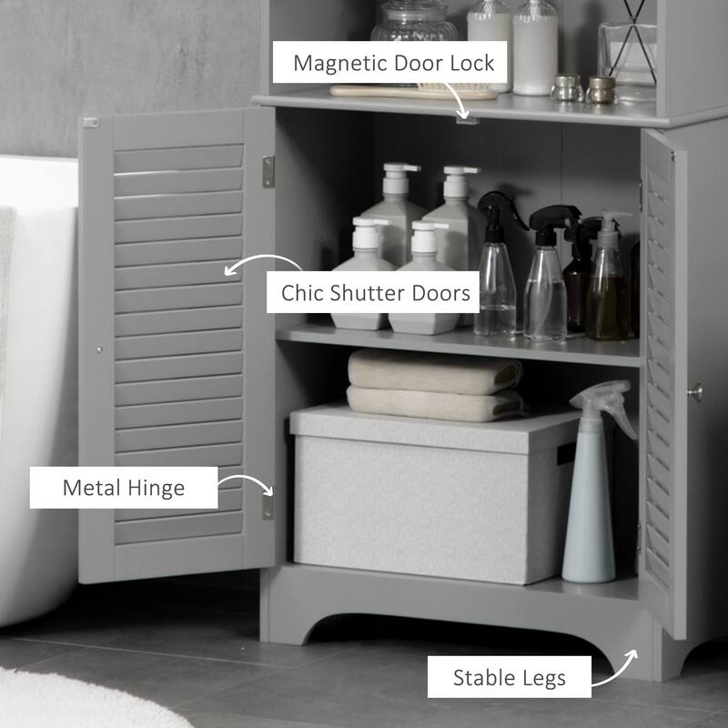 HOMCOM Freestanding Bathroom Storage Cabinet with Shutter Doors and Adjustable Shelves, Toilet Vanity Cabinet