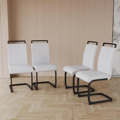 Set of 2 White Leather Dining Chairs Lounge Office Chair Side Chair