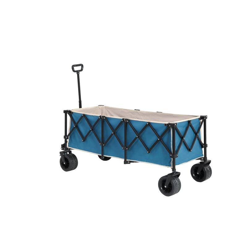 220lbs Weight Capacity Heavy Duty 300L Folding Utility Foldable Extended Wagon with All-Terrain Beach Wheels & Drink Holders - Blue