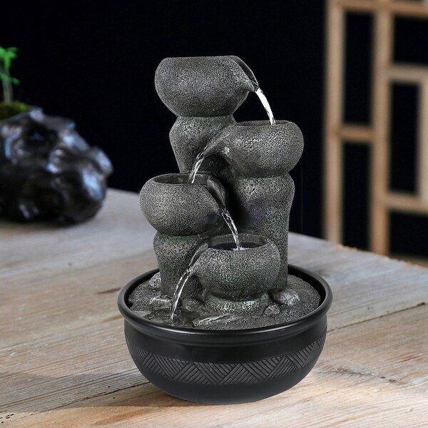 4-Tier Indoor Relaxtion Tabletop Fountain Home Decoration with LED