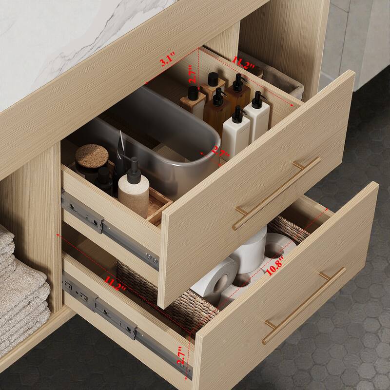 29.9" Floating Bathroom Vanity with Sintered Stone Top, Ceramic Undermount Sink, Soft-Close Drawers for Small Modern Bathrooms