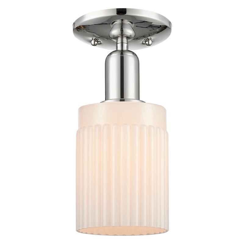 Innovations Lighting Endless Possibilities Arcadia - Hadley - 1 Light 5" Semi-Flush Mount - Polished Nickel/Matte White