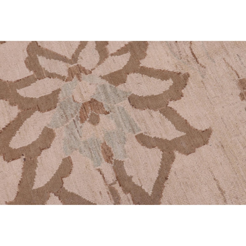 Bohemian Ziegler Zora Tan Green Hand-Knotted Wool Rug - 13'3'' x 17'9''