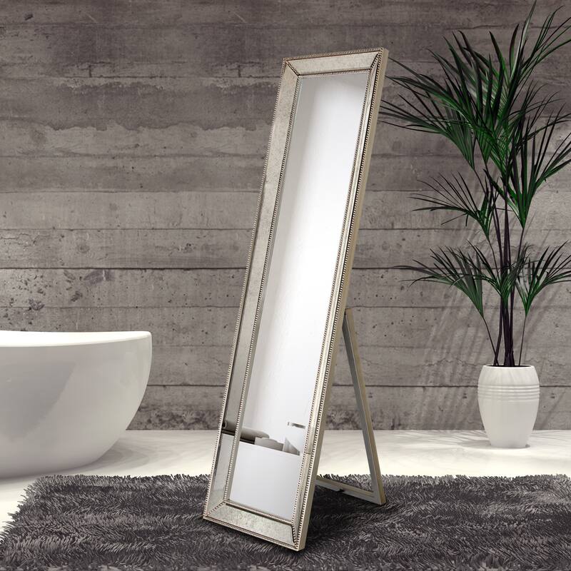 Champagne Bead Beveled Rectangular Wall Mirror - Clear