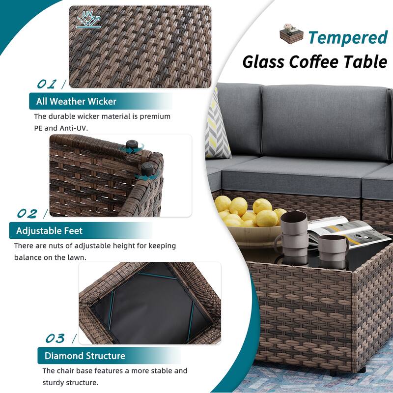 7-Piece Wicker Outdoor Sectional Seating Group with Cushions