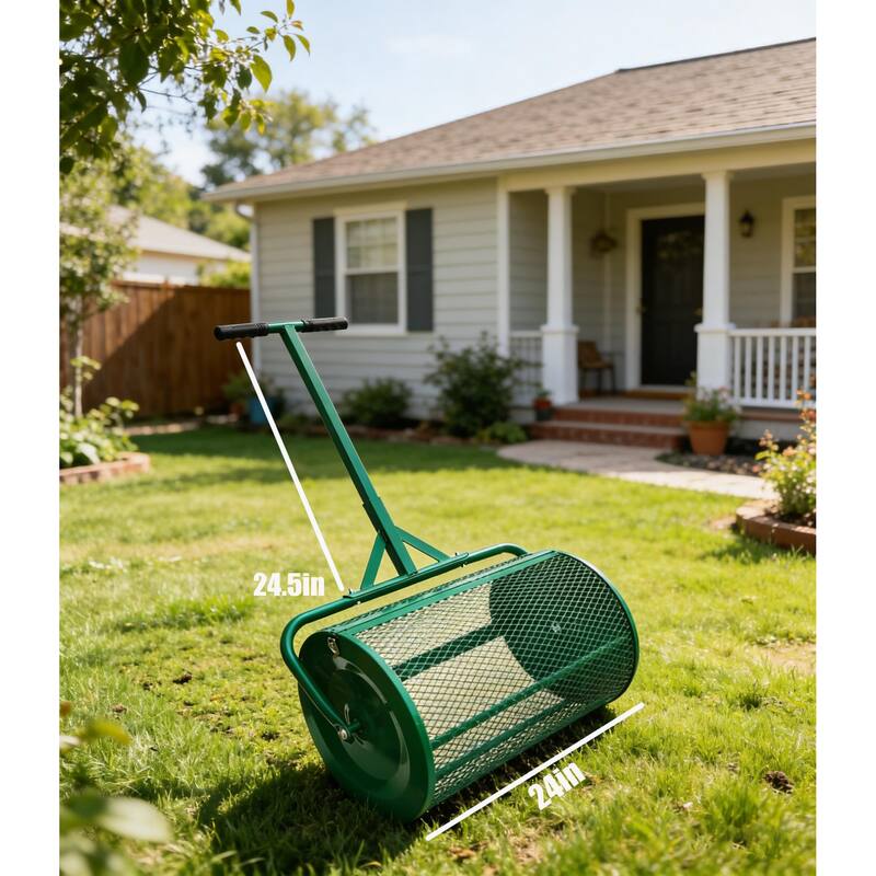 The Original 24 Inch Compost and Peat Moss Spreader Roller, Top Soil, Sand, Manure, Mulch, Top Dressing Lawn and Garden Spreader