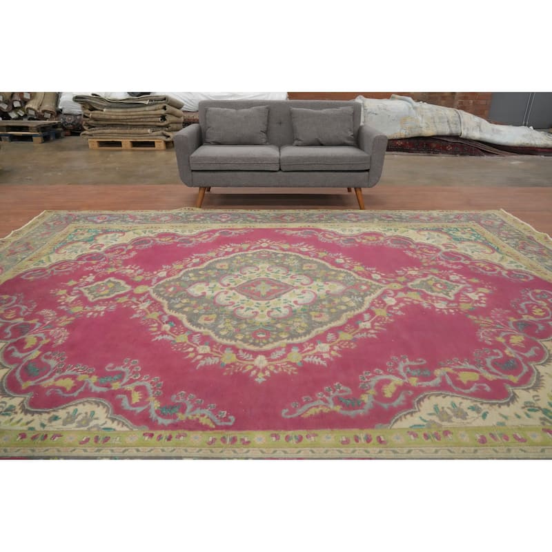 Hand Knotted Oriental 100% Wool Carpet Traditional Floral Pink Tabriz Area Rug - 12' 5'' X 9' 6''
