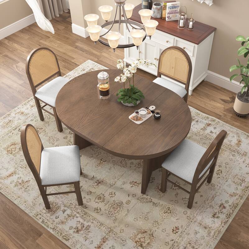 5-Piece Round Dining Set with 4 Upholstered Chairs and Extendable Table for Family Meals and Gatherings
