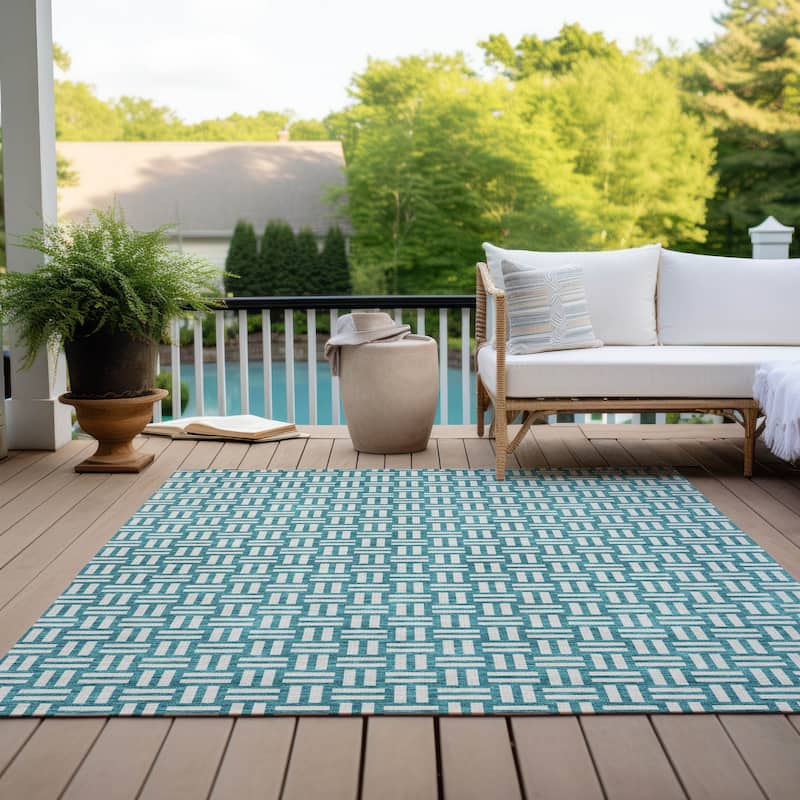 Machine Washable Indoor/ Outdoor Chantille Contempory Crosshatch Rug
