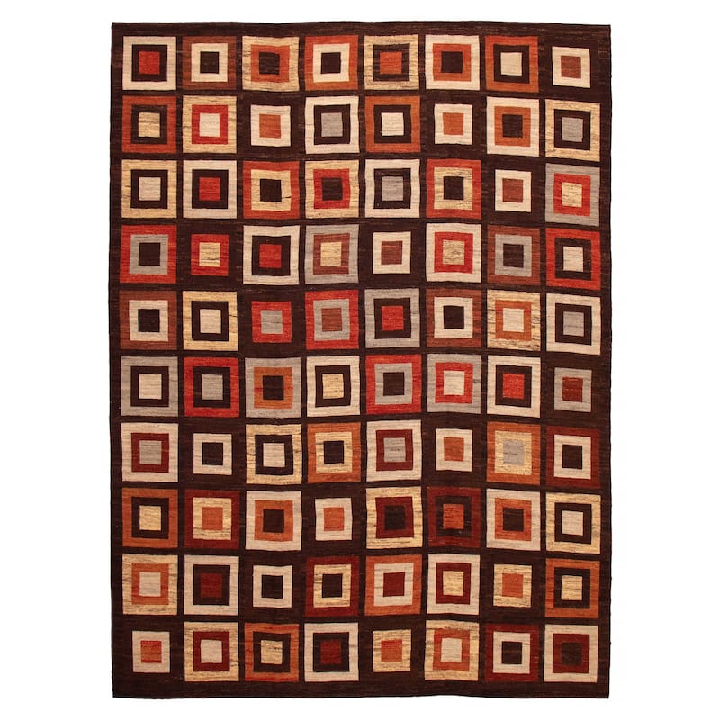 ECARPETGALLERY Flat-Weave Lahor Finest Brown Wool Tapestry Kilim - 10'8 x 14'1 - Dark Brown - 10'8 x 14'1