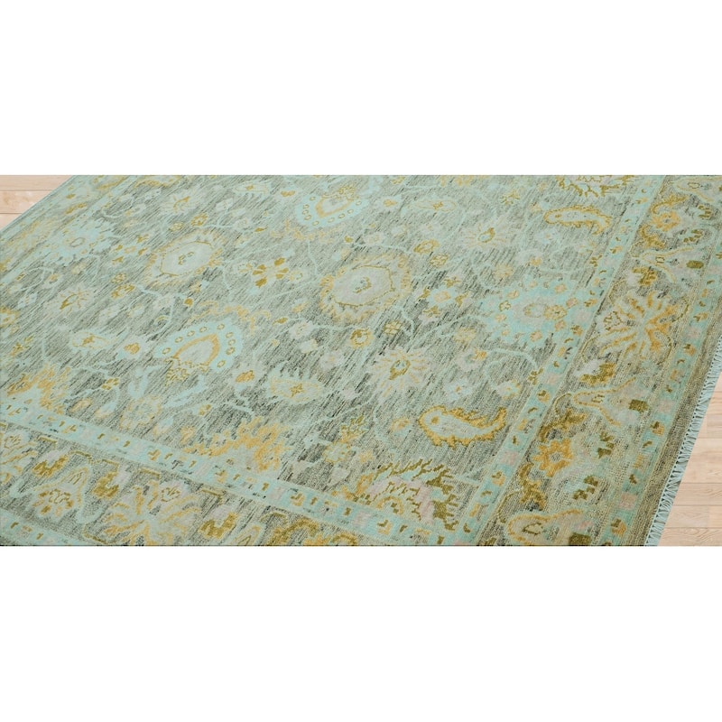 Mint Traditional Oushak Wool Rug 9x12 Hand Knotted by LoomBloom - 9' 1'' x 12' 2''