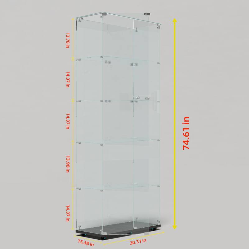 Tempered Glass Display Cabinet,Wine Cabinet,Storage Cabinet with Bluetooth LED Light Strips, Lock on Door, Tempered Glass Top